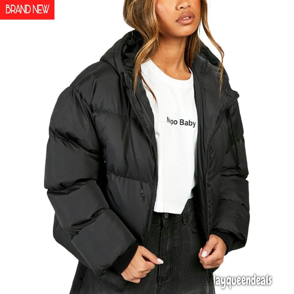 Women's Cropped Puffer Jacket Hooded Lightweight Quilted Winter Coat